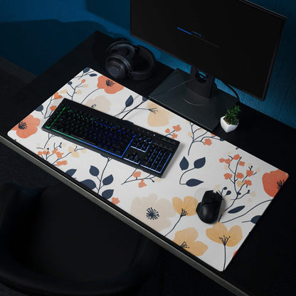 Floral style large gaming mouse pad with orange yellow blue pattern