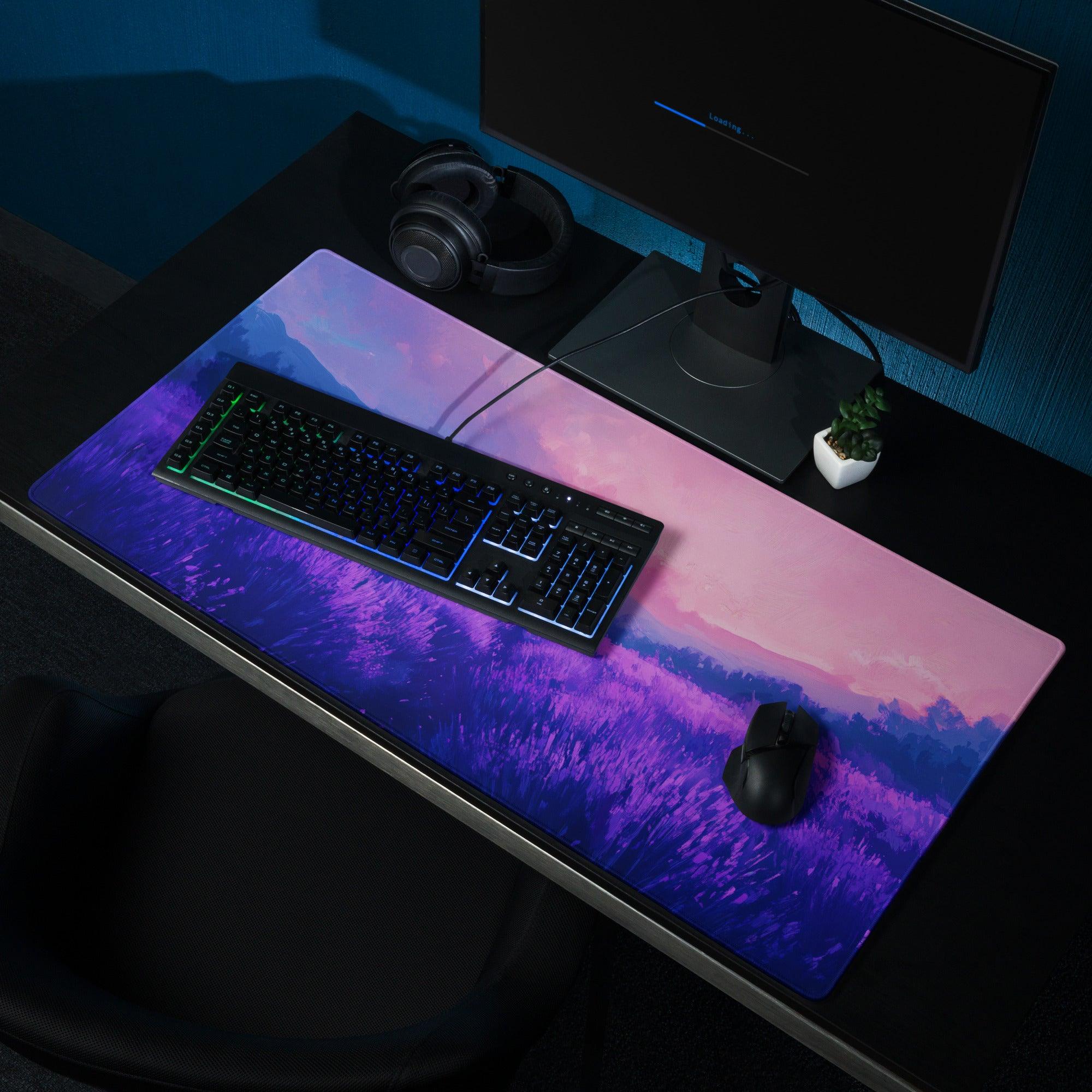 Dreamy purple sunset landscape large gaming mouse pad with non-slip base