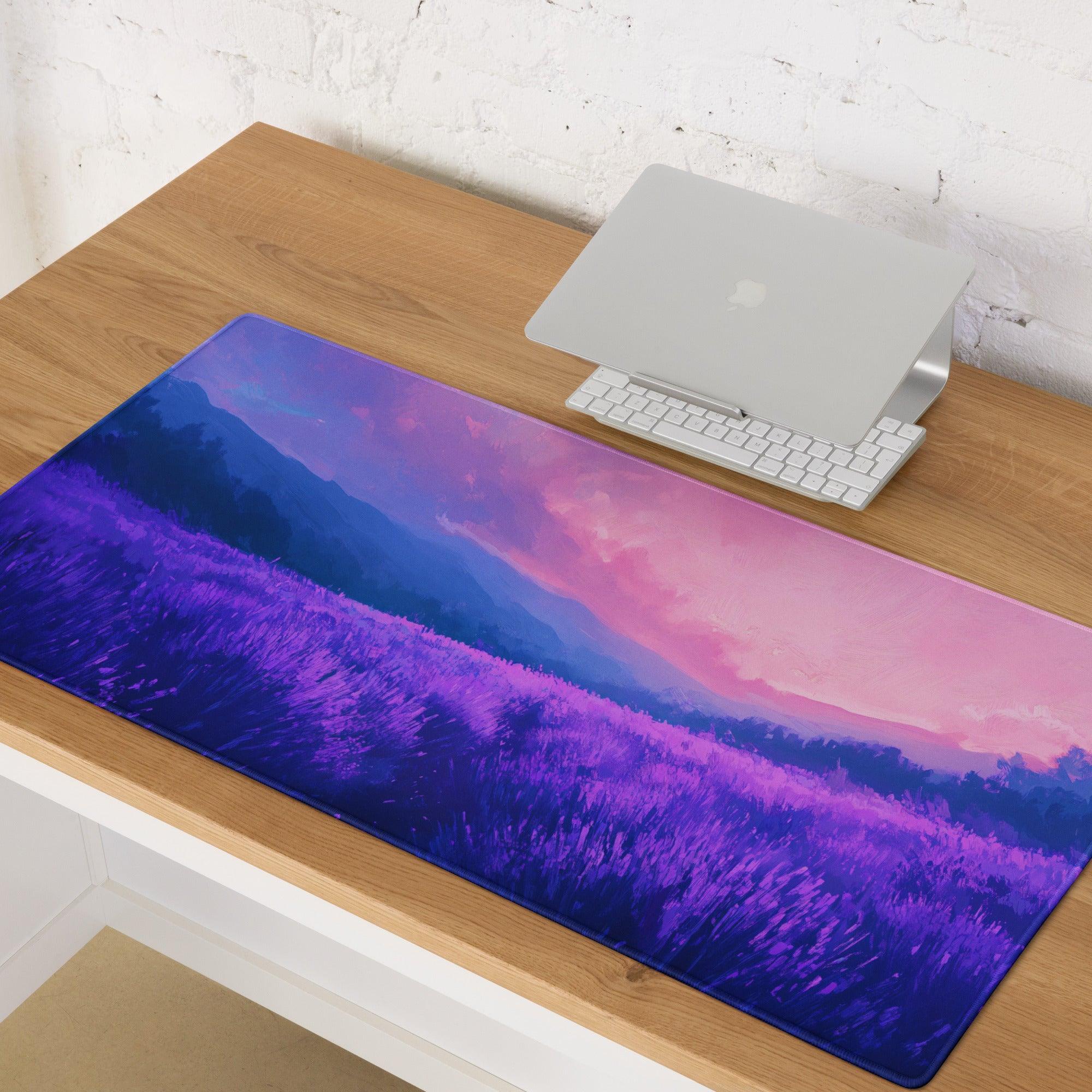 Dreamy purple sunset grass field large gaming mouse pad