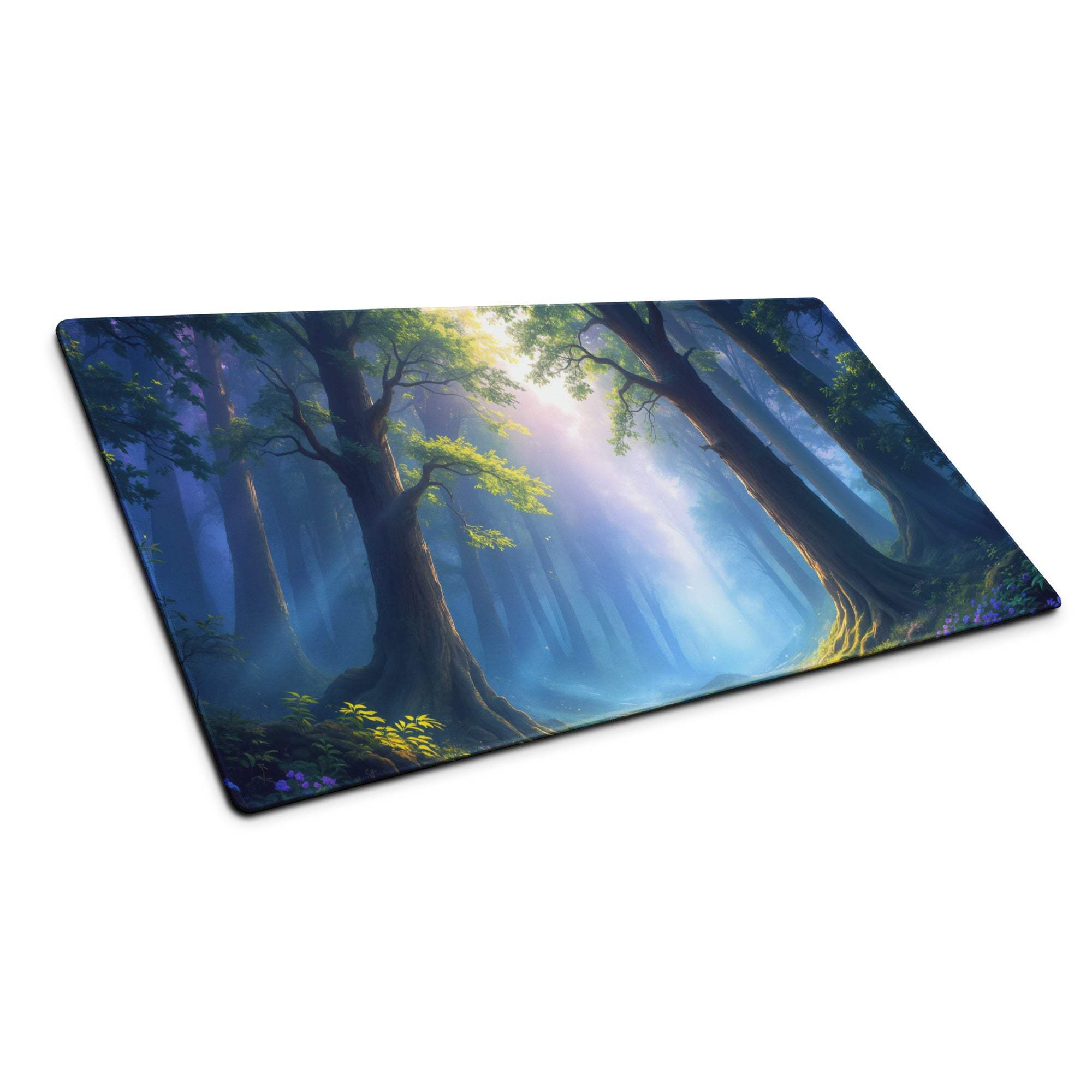 Epic Forest Dawn gaming mousepad with vivid misty forest, ultra smooth surface