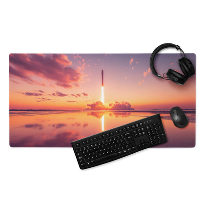 Epic Rocket Launch Sunset Gradient Gaming Mouse Pad with Vibrant Scene