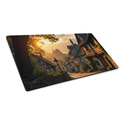 Rectangular sunlit European village cutting board on large gaming mouse pad