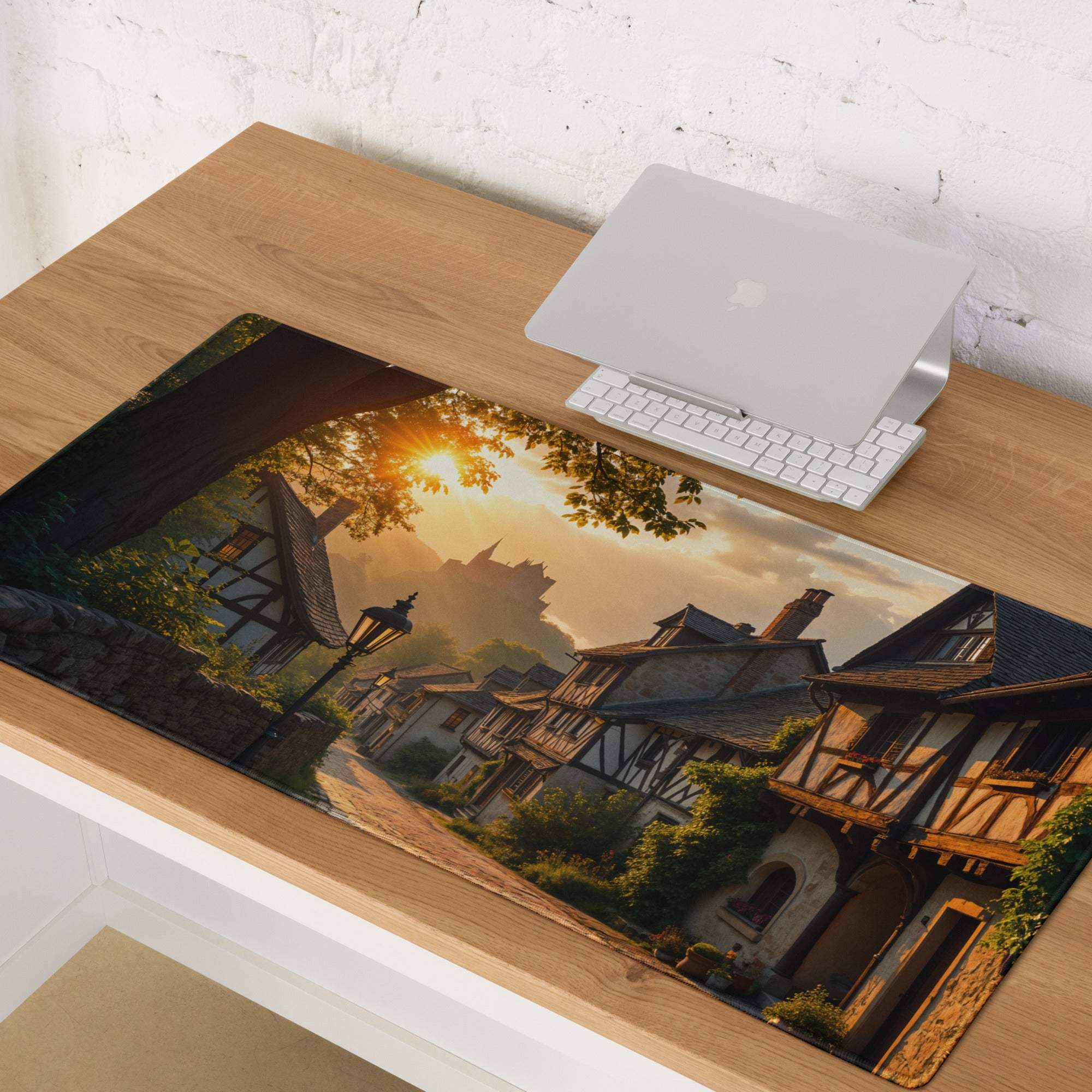 Cinematic sunset village large extended non-slip gaming mouse pad
