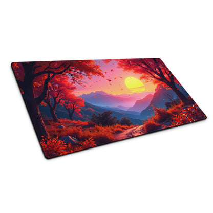 Vibrant sunset forest gaming mouse pad with large size and non-slip backing