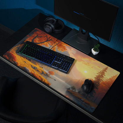 Autumn Landscape Warm Sunset gaming mouse pad large size forest scene