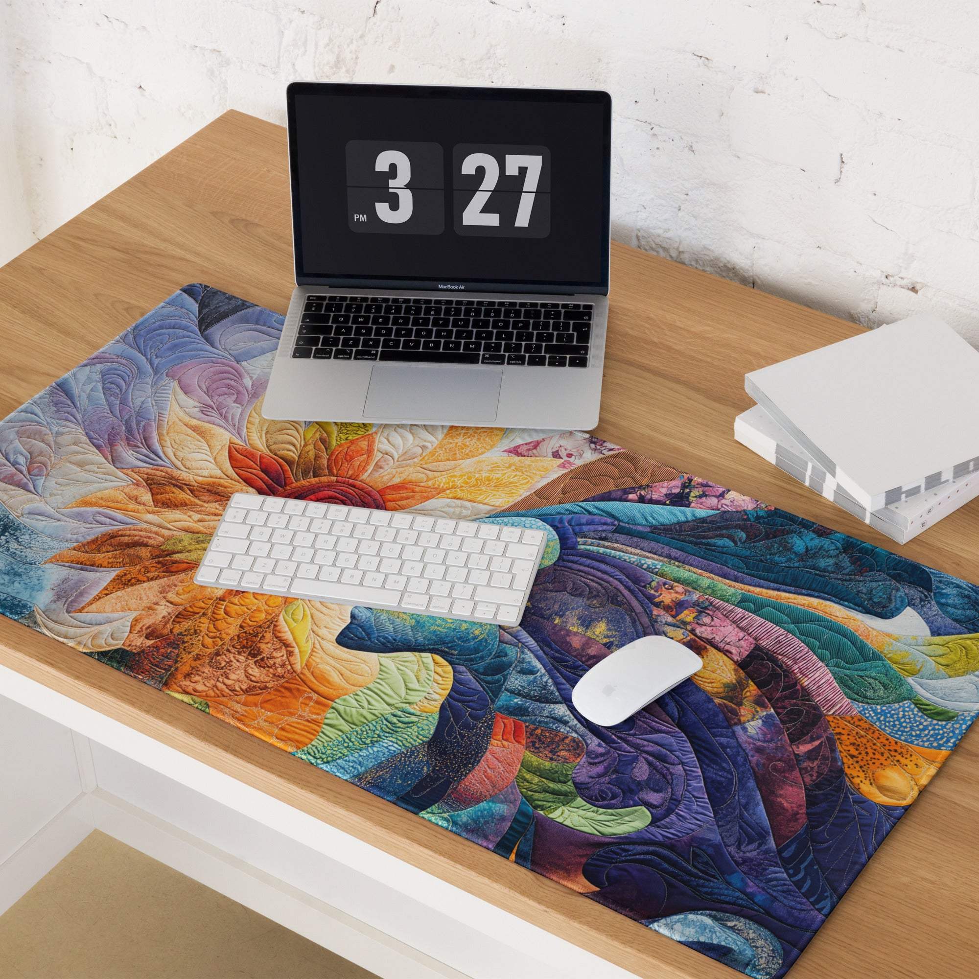 Vibrant quilted patchwork abstract face sunflower multicolor gaming mouse pad
