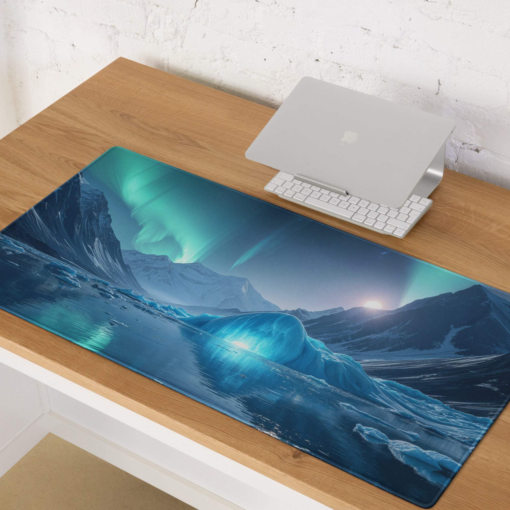 Epic Aurora Ice Mountain gaming mouse pad with aurora borealis landscape
