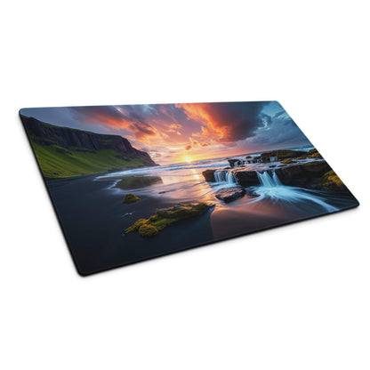 Vibrant sunset over coastal cliffs on extra large gaming mouse pad