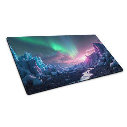 Aurora Ice Landscape gaming mouse pad with aurora borealis, stitched edges, non-slip backing
