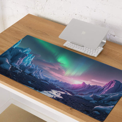 Aurora Ice Landscape gaming mouse pad with aurora borealis over icy mountains