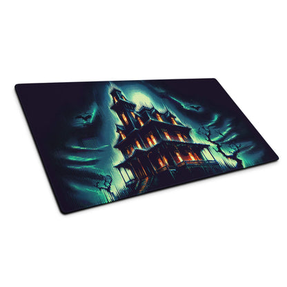 Epic Neon Haunted Mansion large gaming mouse pad with haunted house design