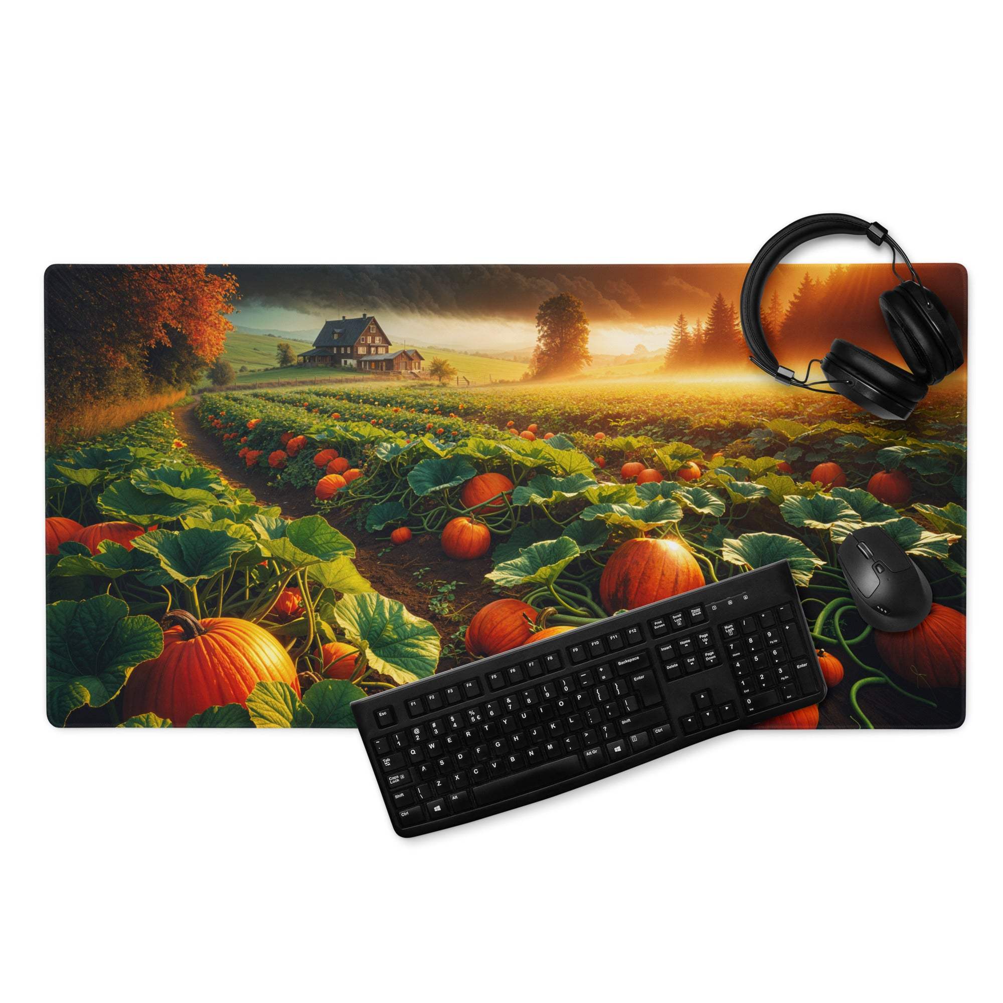 Autumn pumpkin patch gaming mouse pad with large surface and non-slip backing