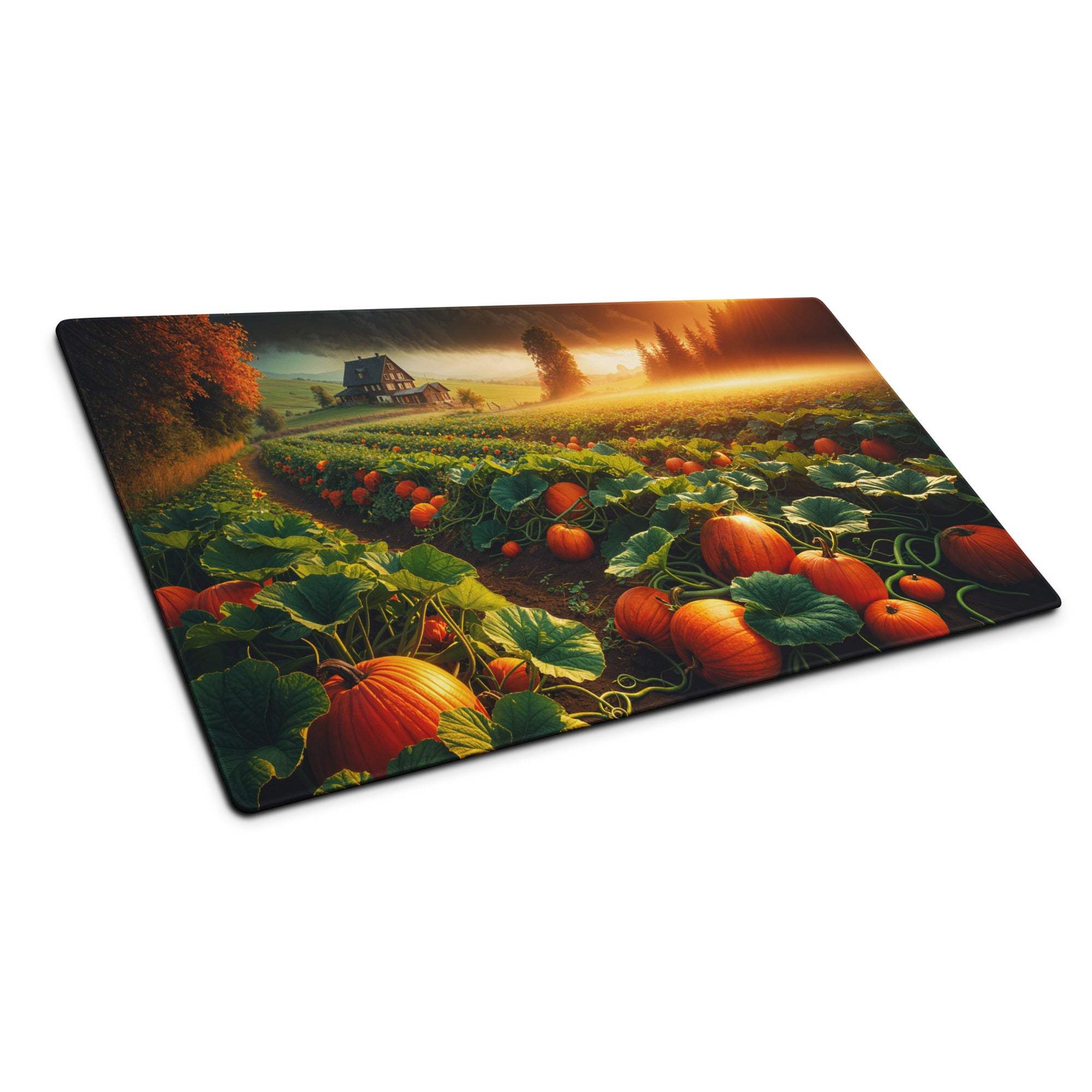 Rectangular pumpkin patch scene on autumn gaming mouse pad cutting board