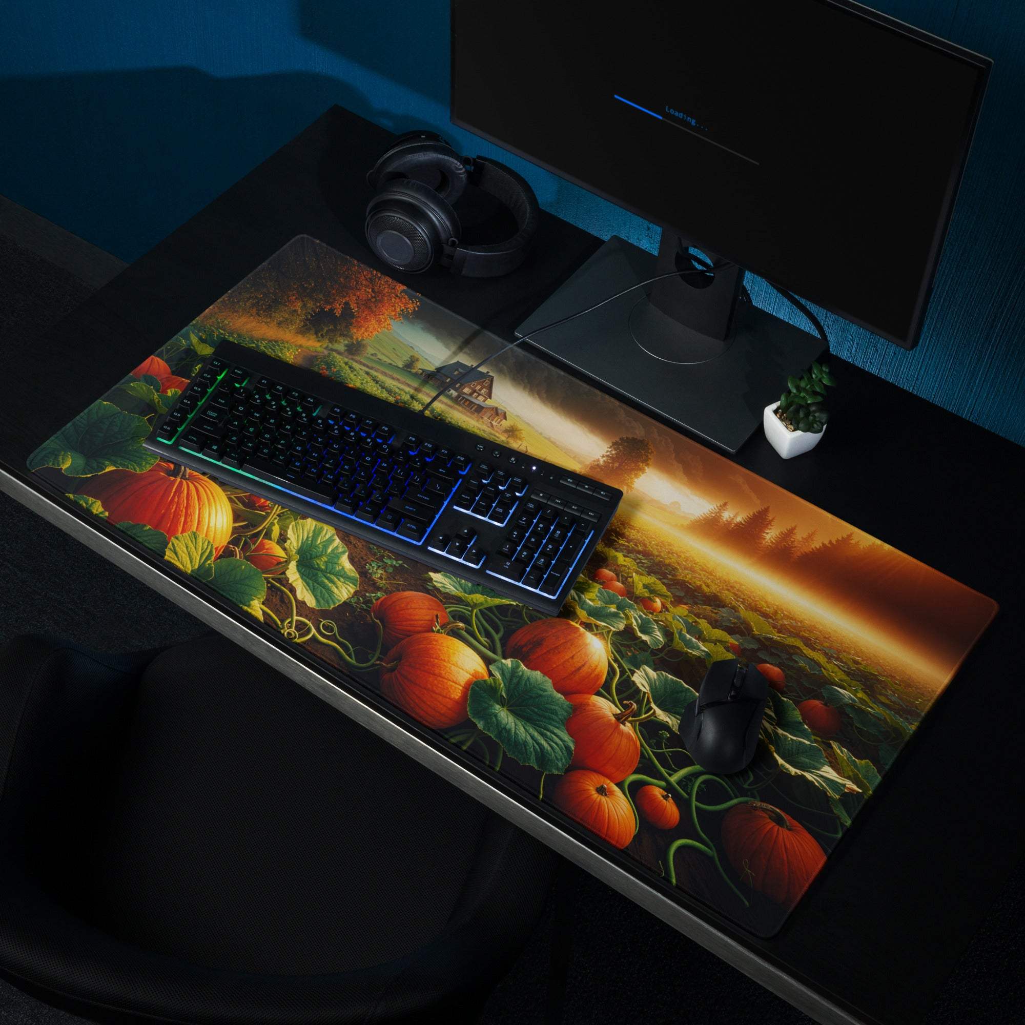 Autumn Pumpkin Patch gaming mouse pad with large surface, non-slip backing