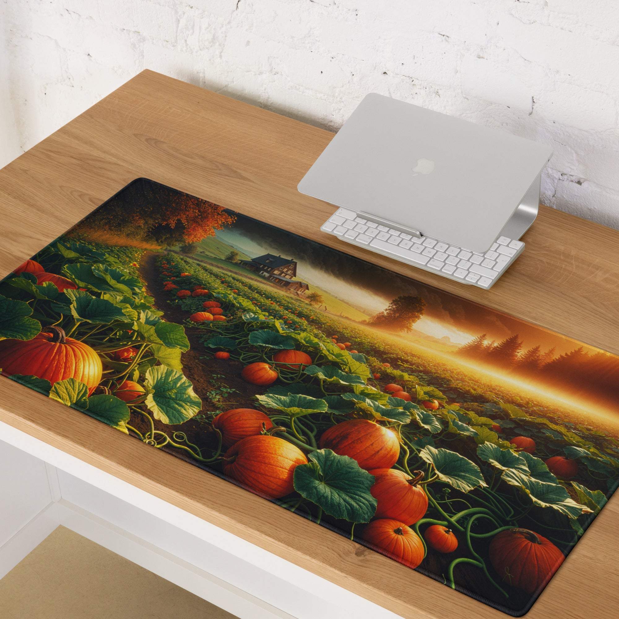 Autumn pumpkin patch gaming mouse pad with large non-slip surface