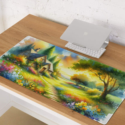 Vibrant watercolor cottage garden mouse pad with non-slip backing