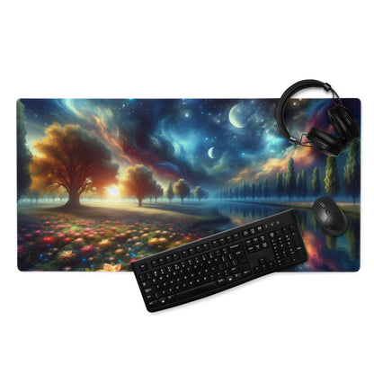 Vibrant dreamy fantasy landscape gaming mouse pad with non-slip base