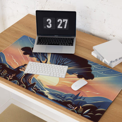 Whimsical sunset landscape guitarist under tree gaming mouse pad