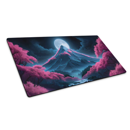 Fantasy Nightscape neon pink blue moonlit mountain gaming mouse pad