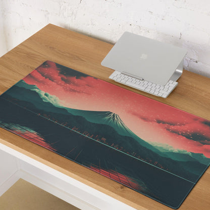 Cyberpunk Mount Fuji neon sunset red teal gaming mousepad large
