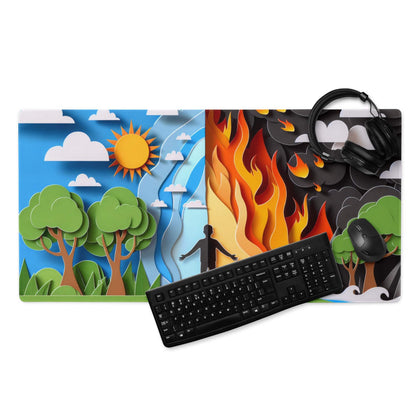 Papercraft Nature And Fire Duel dual-sided gaming mouse pad, nature side