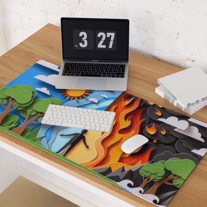Papercraft nature and fire duel gaming mouse pad with day-night split design