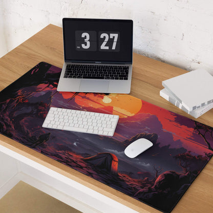 Stylized sunset landscape gaming mouse pad with large size and non-slip backing