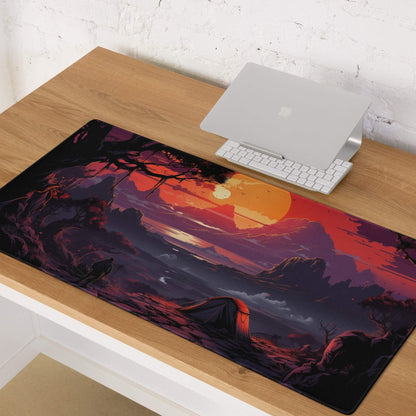 Stylized sunset landscape gaming mouse pad with large size and non-slip backing