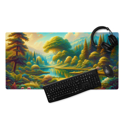Epic Forest Landscape large gaming mouse pad with vibrant trees, lake, mountains