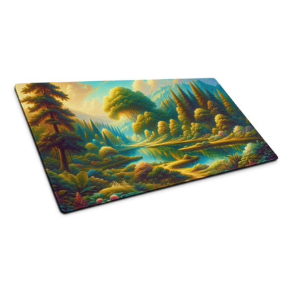 Epic Forest Landscape large gaming mouse pad with vibrant trees and water