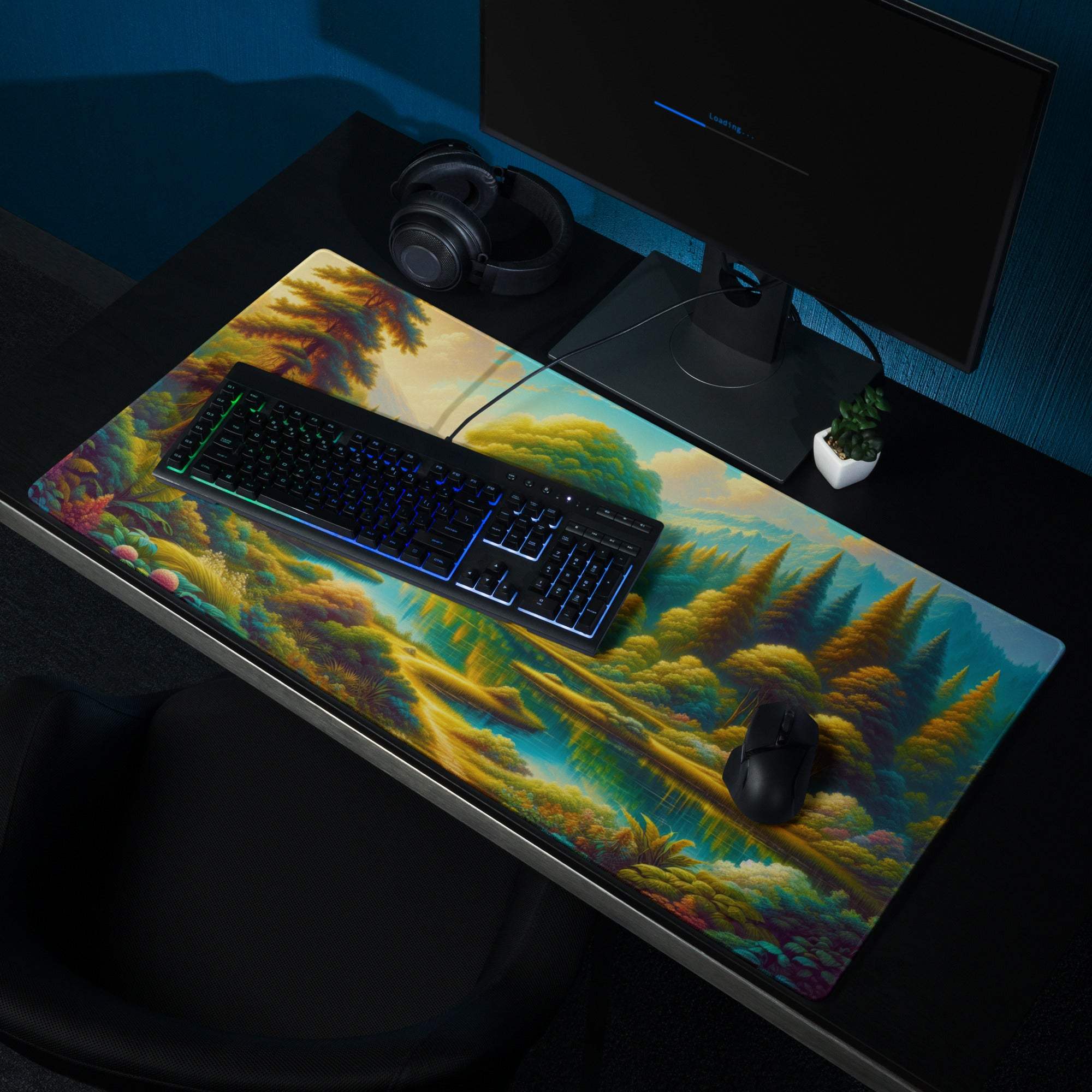Epic Forest Landscape large gaming mouse pad with vibrant forest design