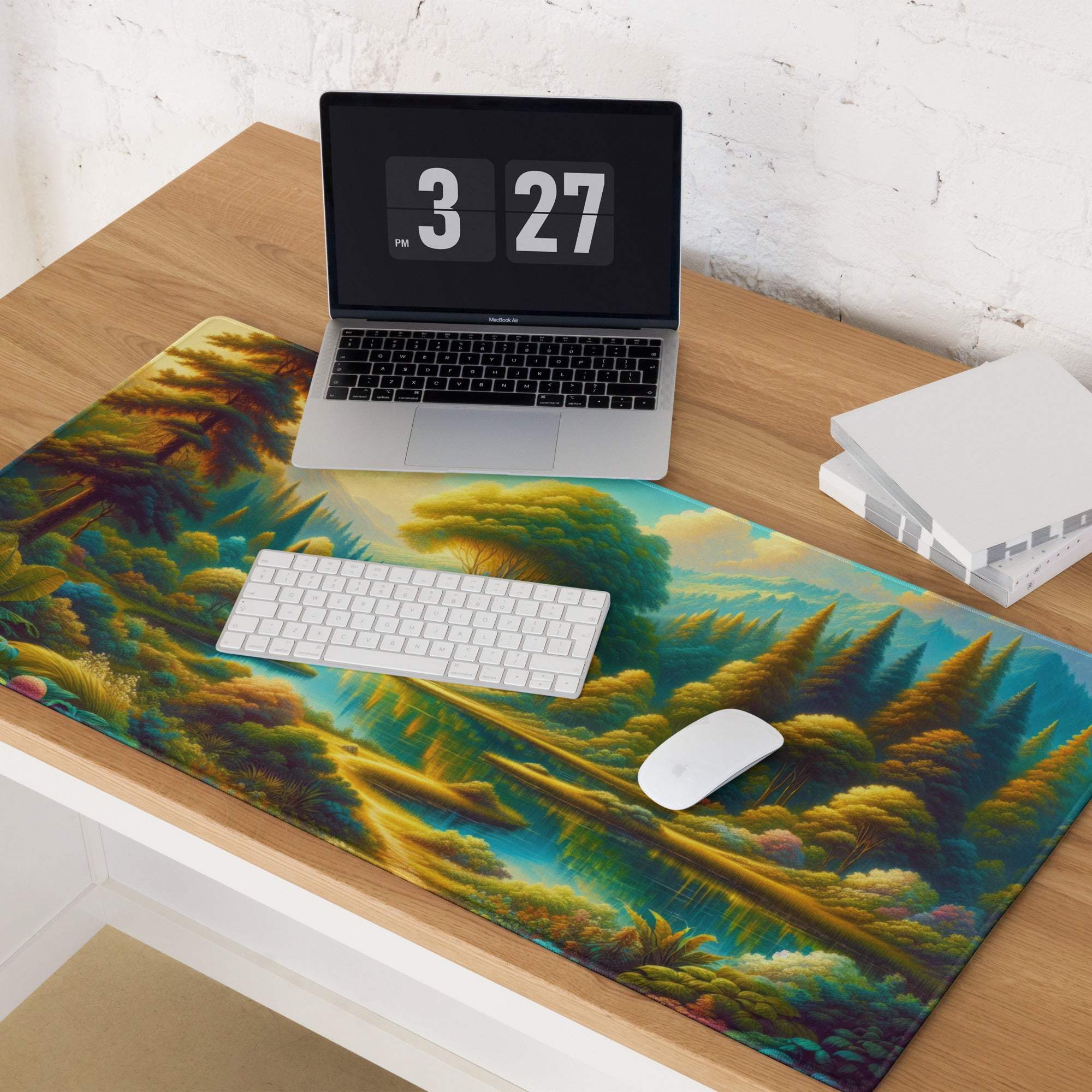 Epic Forest Landscape large gaming mouse pad with vibrant green trees