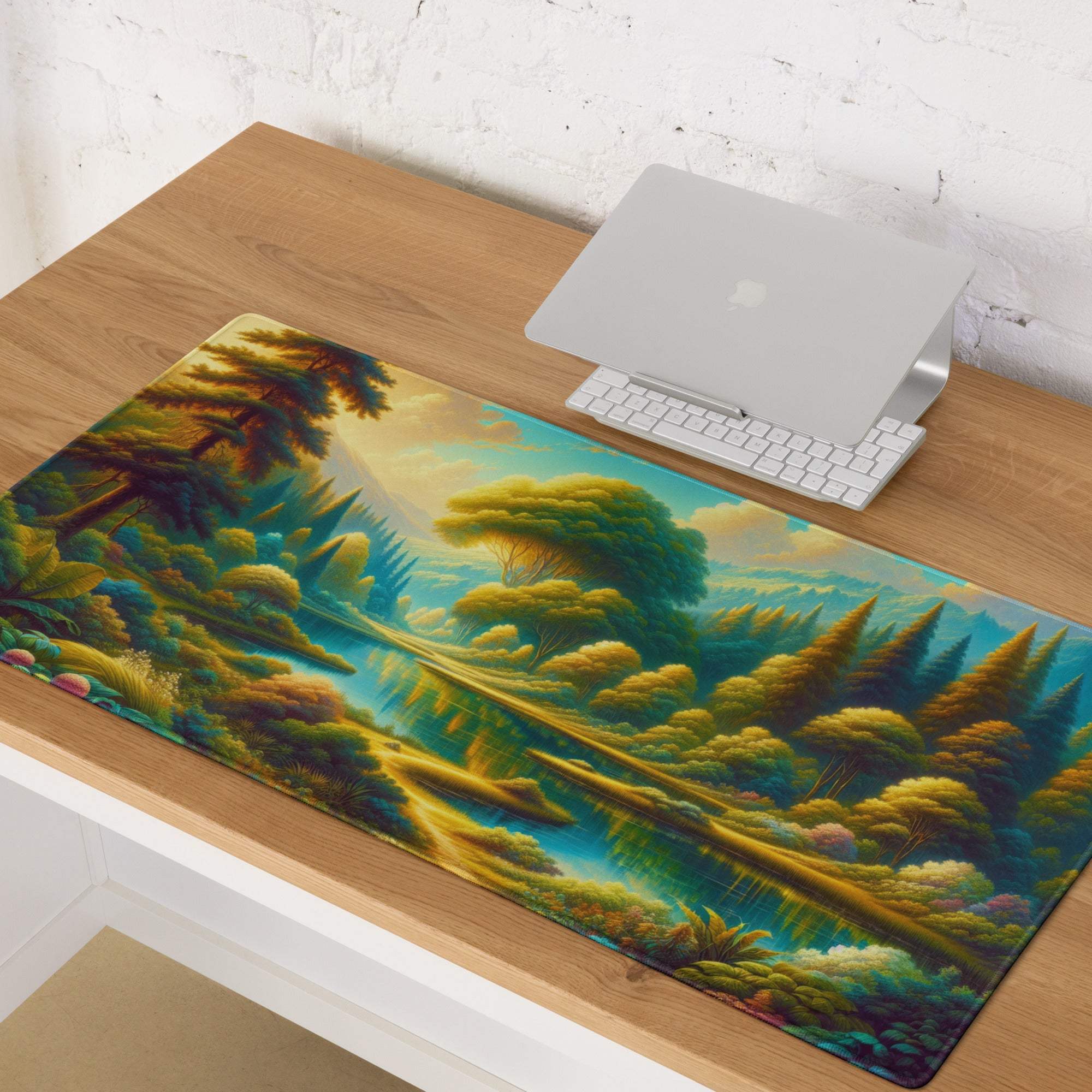 Epic Forest Landscape large gaming mousepad with vibrant glossy artwork