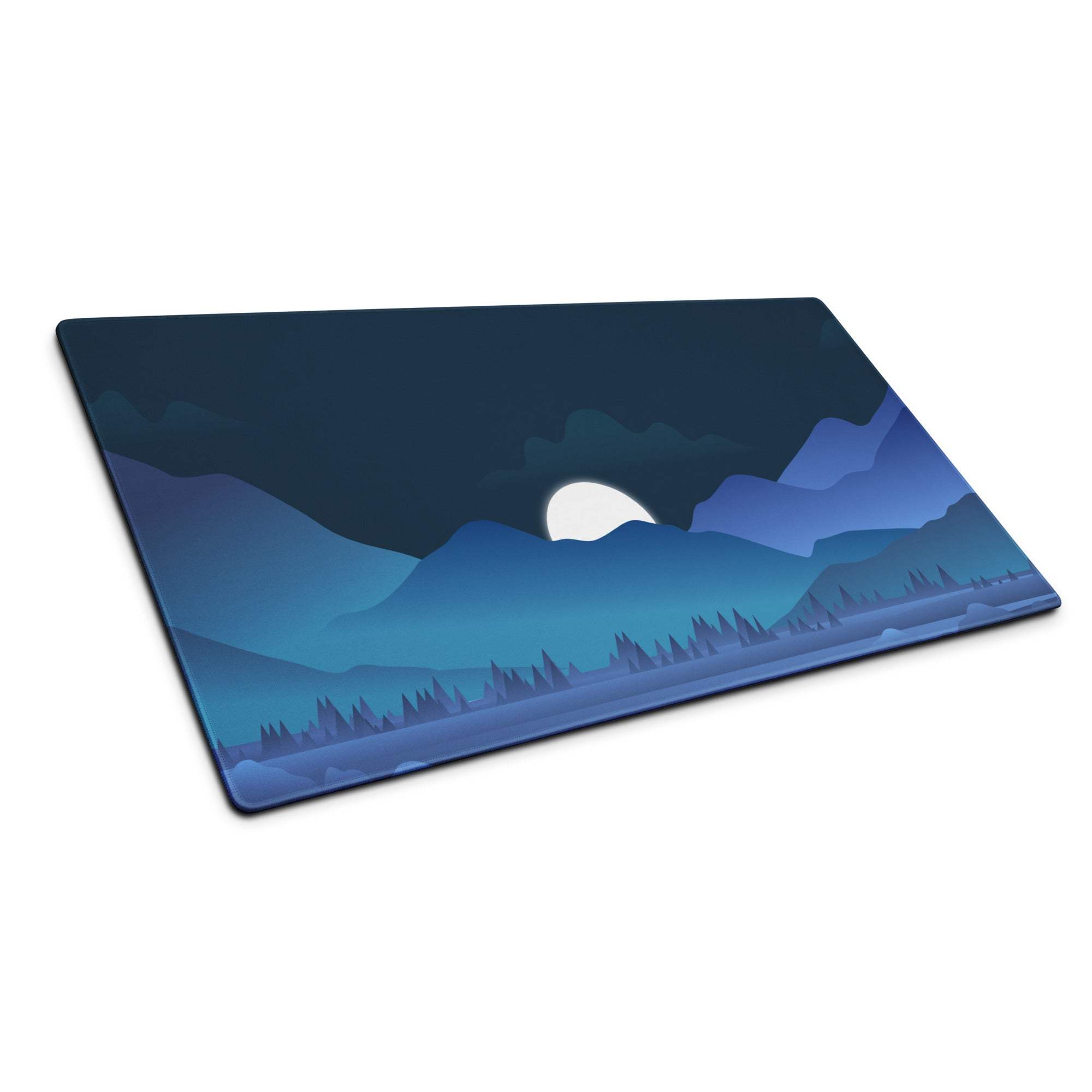 Blue Night Mountain Landscape Gaming Mouse Pad with Night Scene and Moon