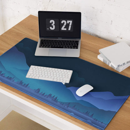 Blue mountain landscape desk mat gaming mouse pad with non-slip base