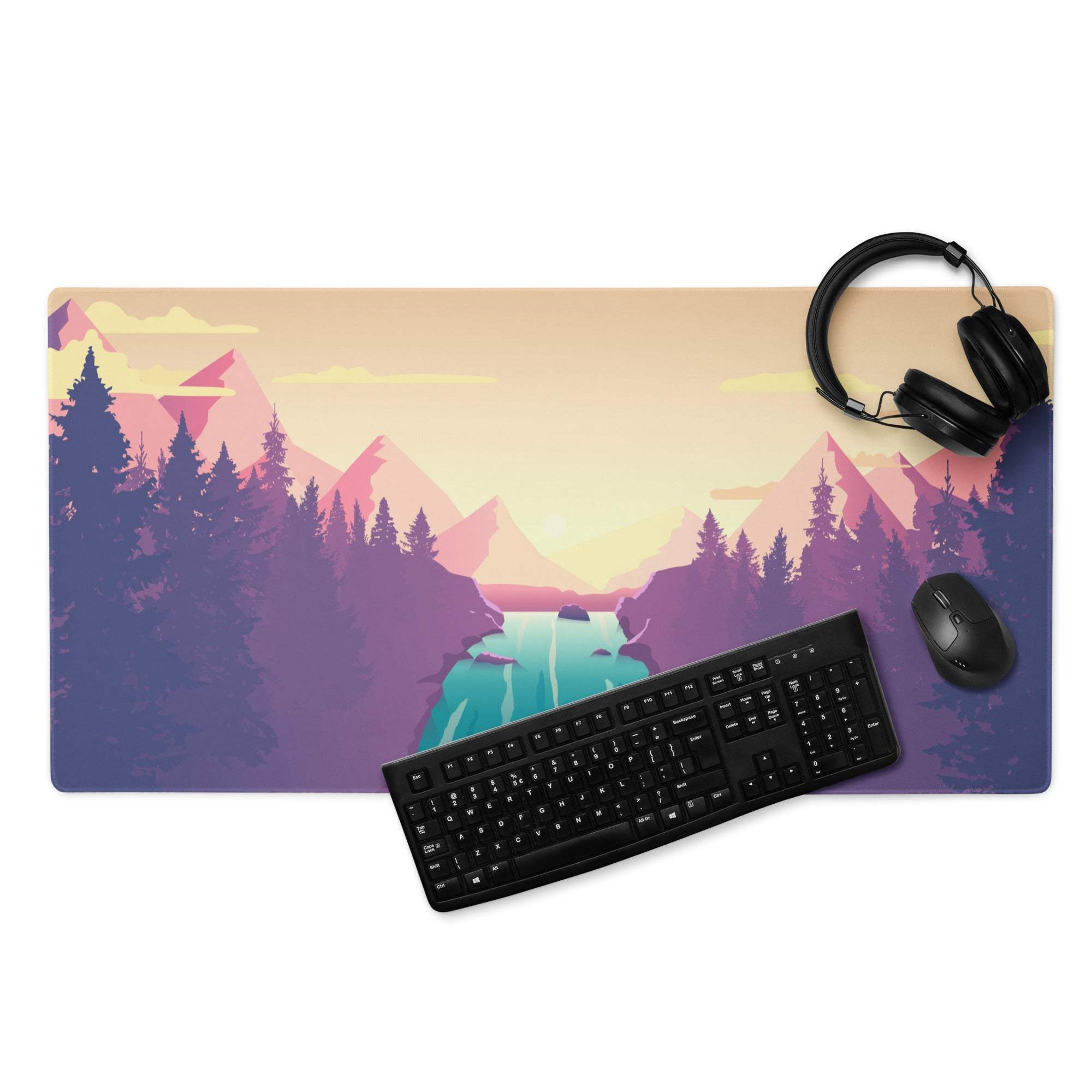 Vibrant sunset mountain landscape extended gaming mouse pad