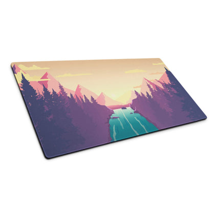 Vibrant sunset mountain landscape extended gaming mouse pad with non-slip backing