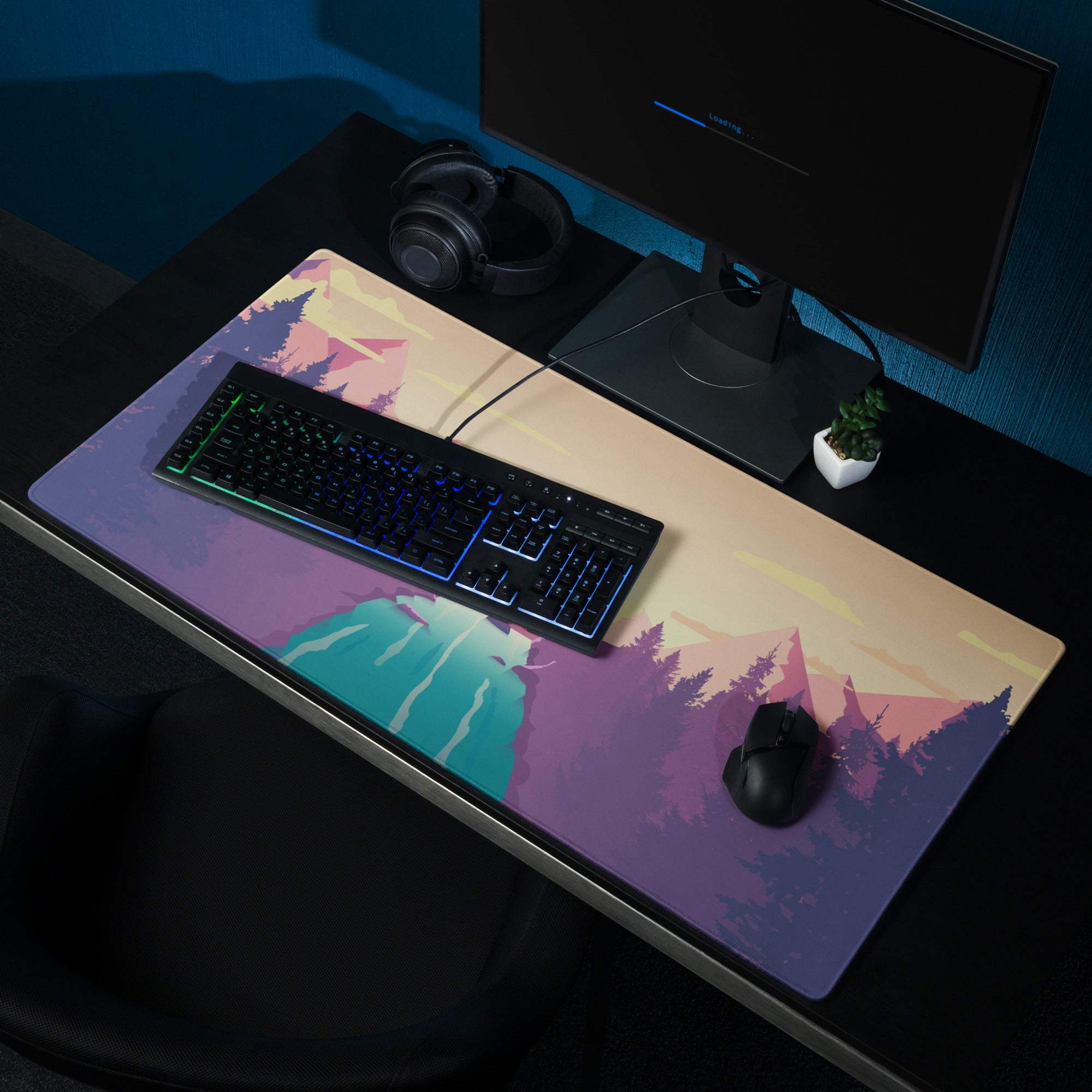Vibrant sunset mountain landscape extended gaming mouse pad