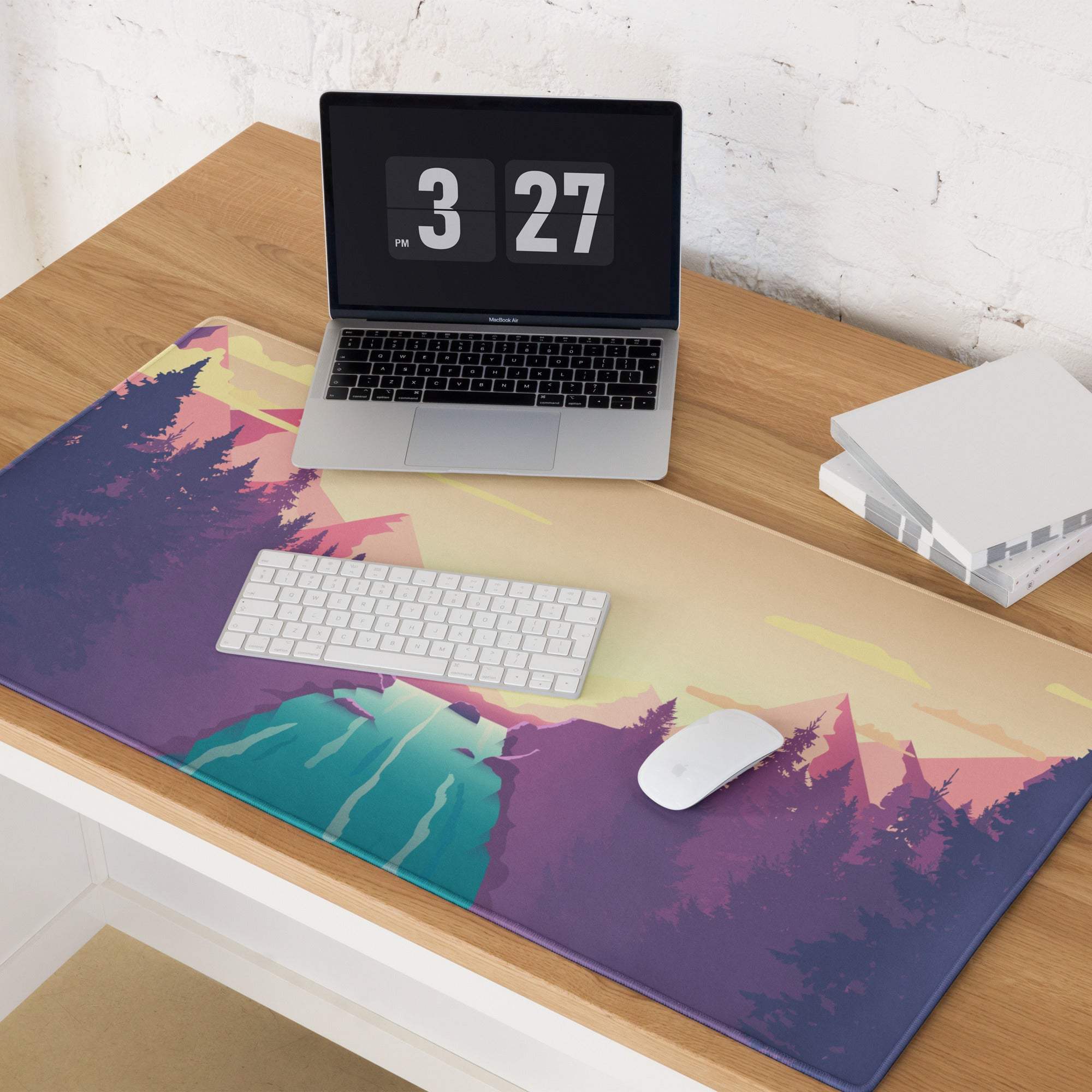 Vibrant sunset mountain landscape extended gaming mouse pad with non-slip backing