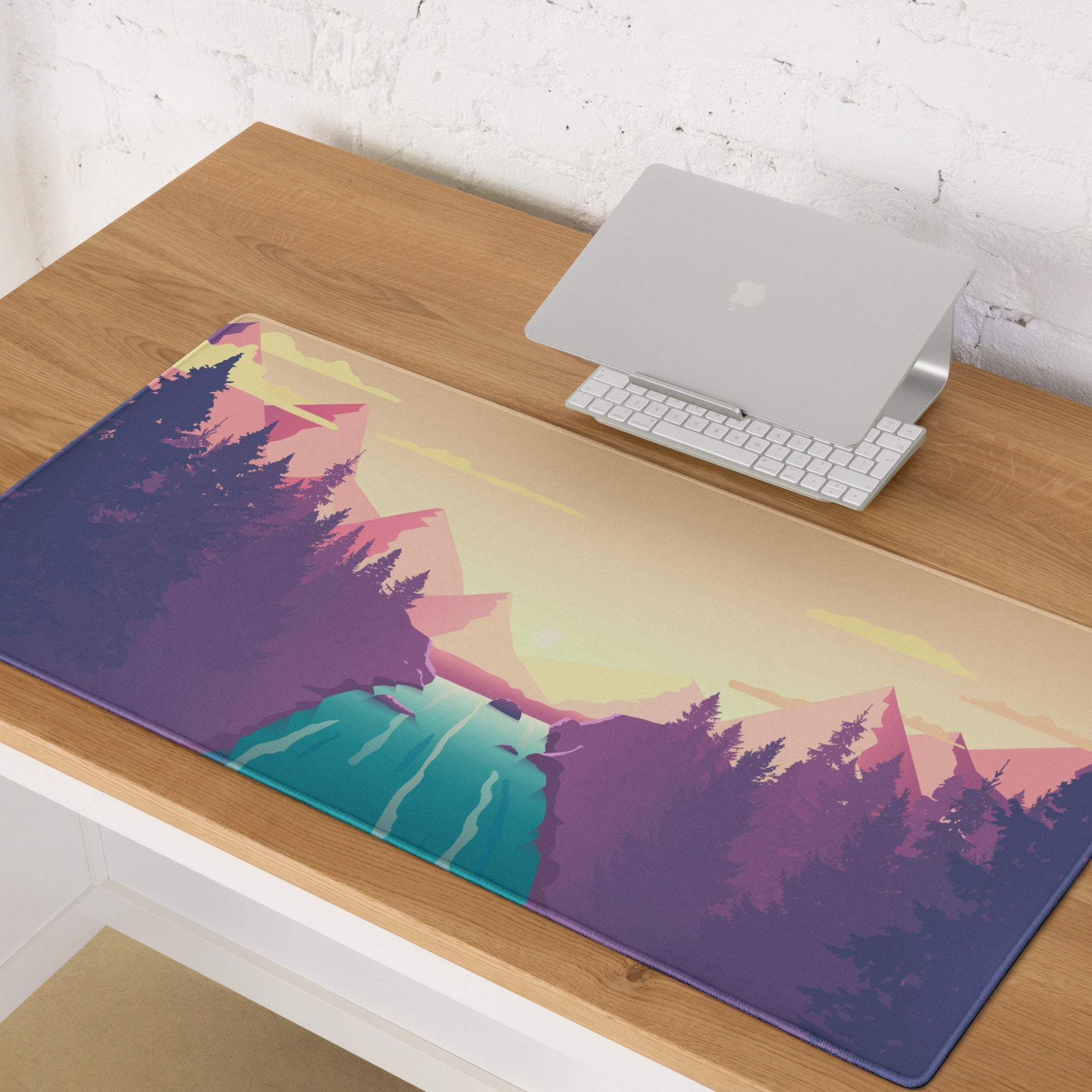 Vibrant sunset mountain landscape gaming mouse pad with non-slip rubber backing