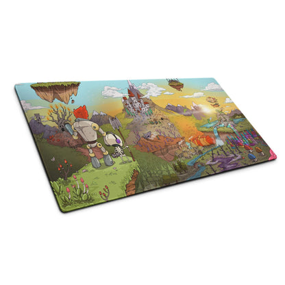 Playful colorful fantasy landscape gaming mouse pad with large non-slip surface