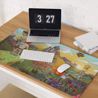 Playful colorful fantasy landscape gaming mouse pad with large non-slip surface