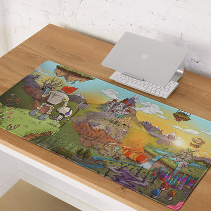Playful colorful fantasy landscape gaming mouse pad with large non-slip surface