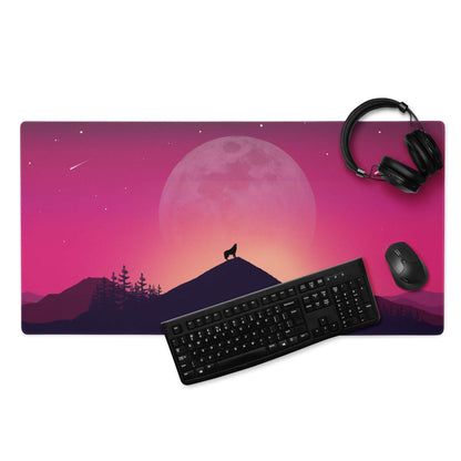 Large purple sunset wolf moonlit landscape gaming mousepad with non-slip base