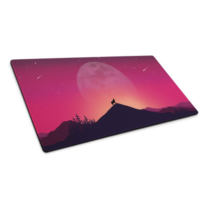 Atmospheric moonlit wolf landscape purple sunset gaming mousepad