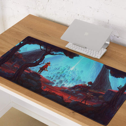 Epic fantasy landscape gaming mouse pad with large size, non-slip base, vibrant enchanted forest scene
