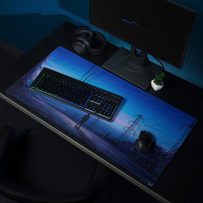 Twilight Horizon blue purple gradient gaming mousepad with futuristic night scene