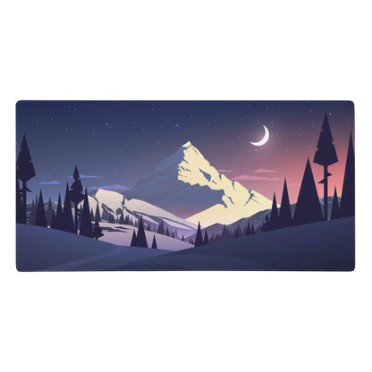Night Mountain Vista gaming mouse pad with navy blue gradient featuring a stylized night mountain landscape