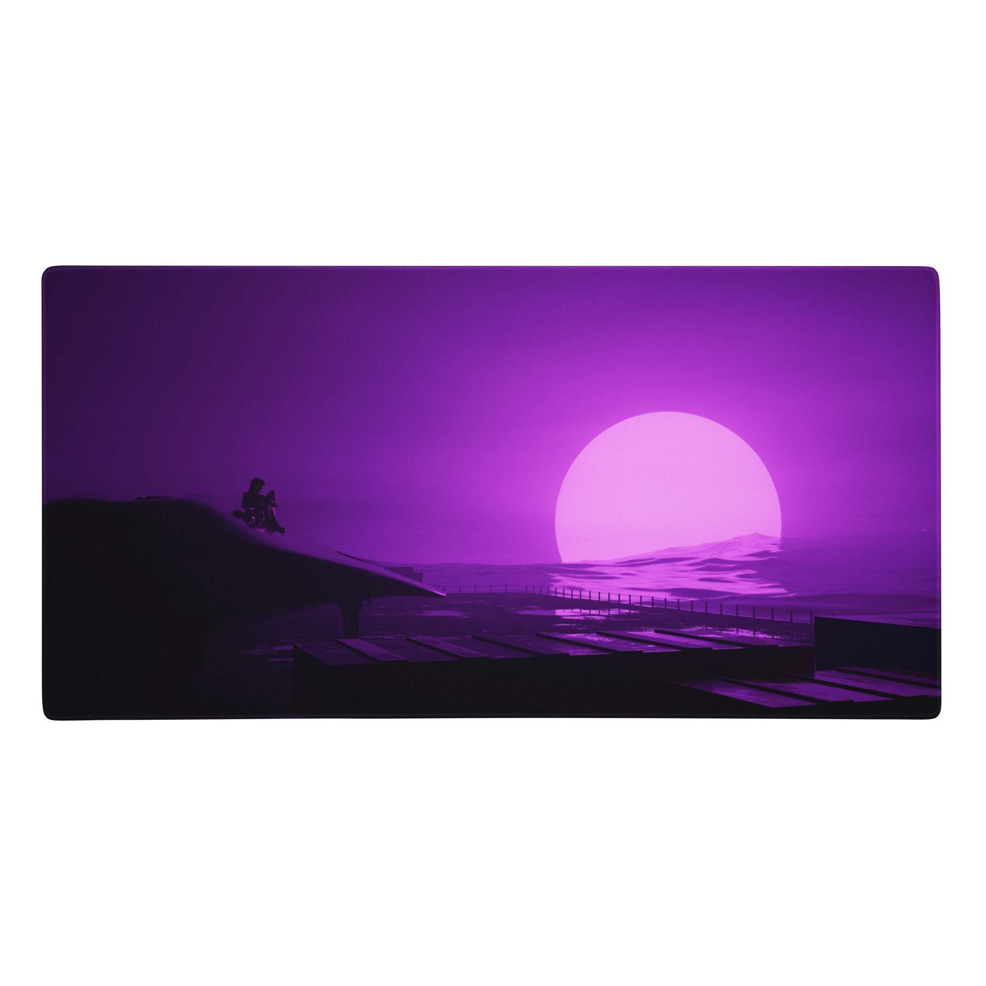 Purple sunset gaming pad featuring a purple gradient sunset design on a large rectangular mouse pad for gaming desk use