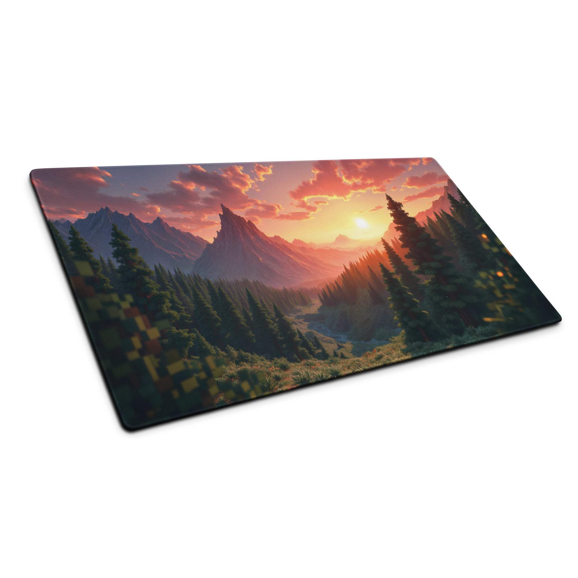 Vibrant sunset mountain landscape large gaming mouse pad with non-slip base